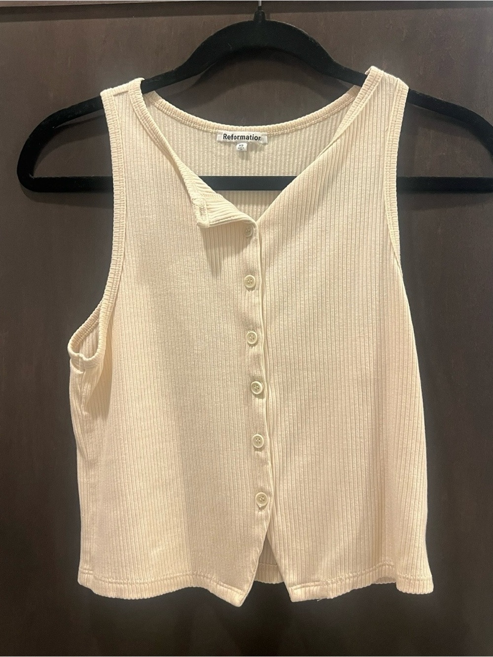 Reformation Cream Ribbed Button Tank
